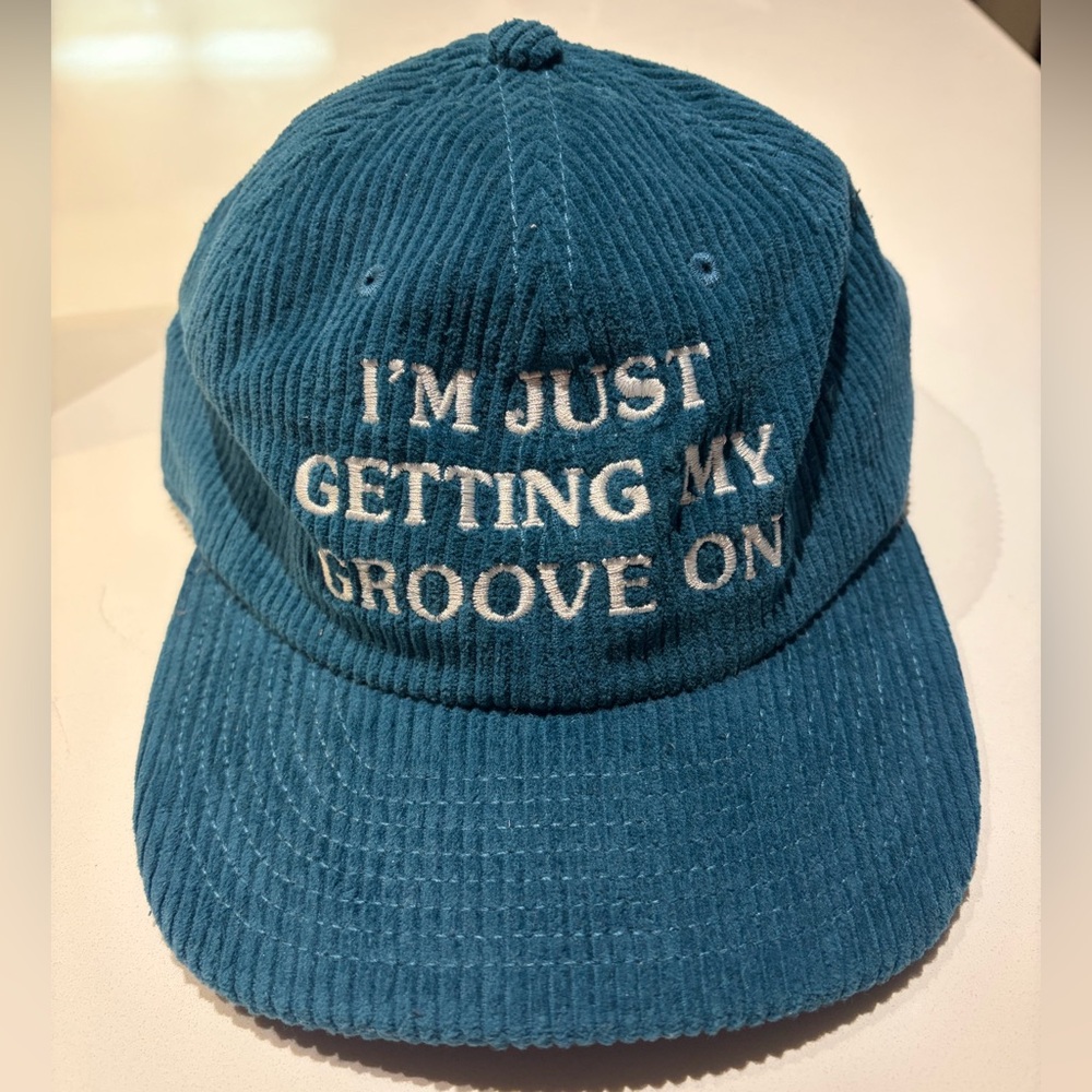Blue/Teal Corduroy Cap with Embroidered Text